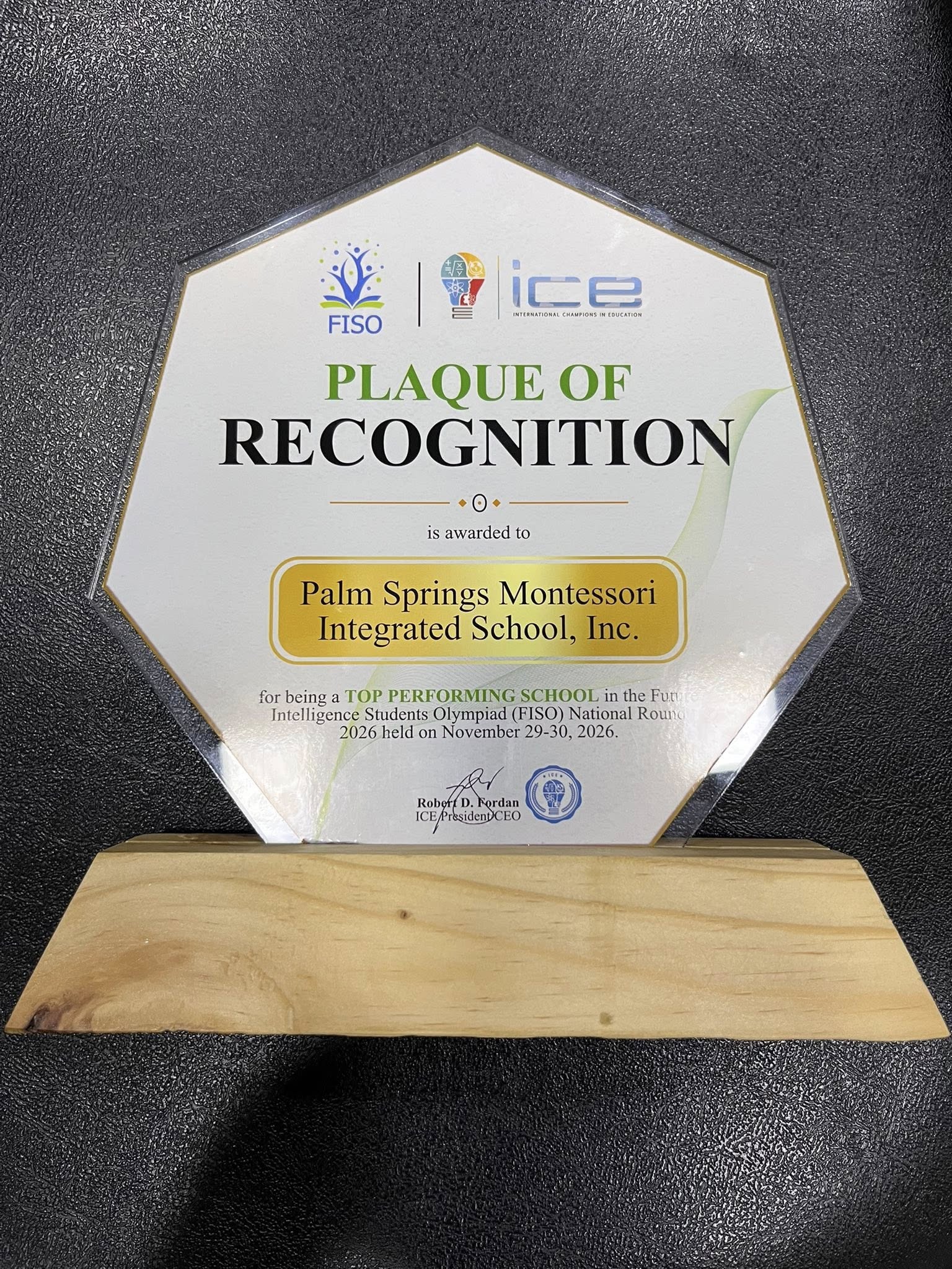Palm Springs Montessori Integrated School, Inc. Honored as "Top Performing School" in FISO National Round